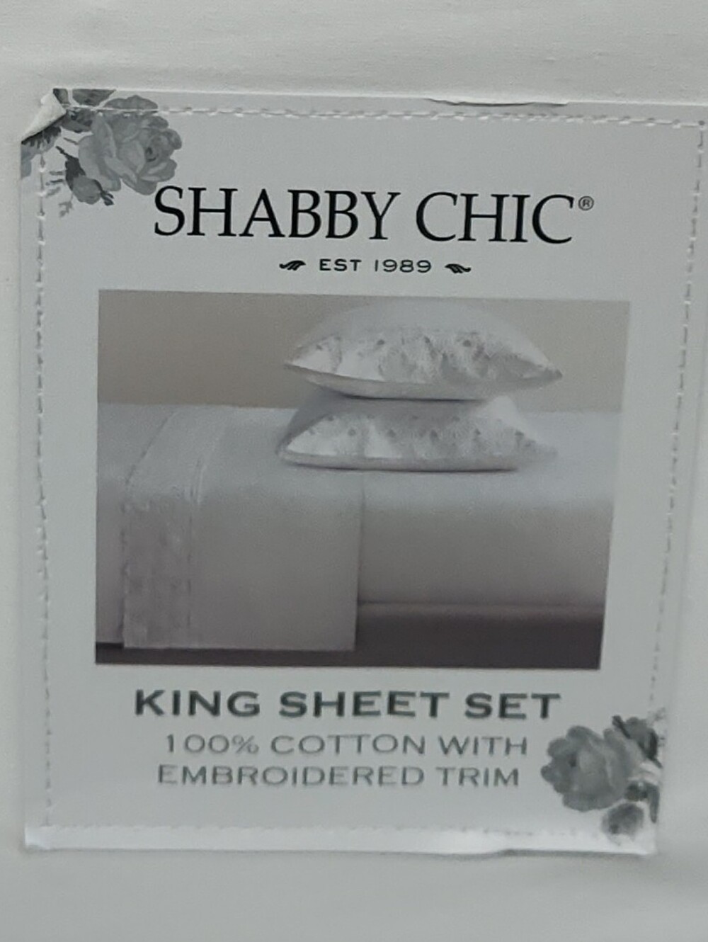 NWT! Shabby Chic Ashwell White Embroidered King Size Sheet Set - 100% Cotton